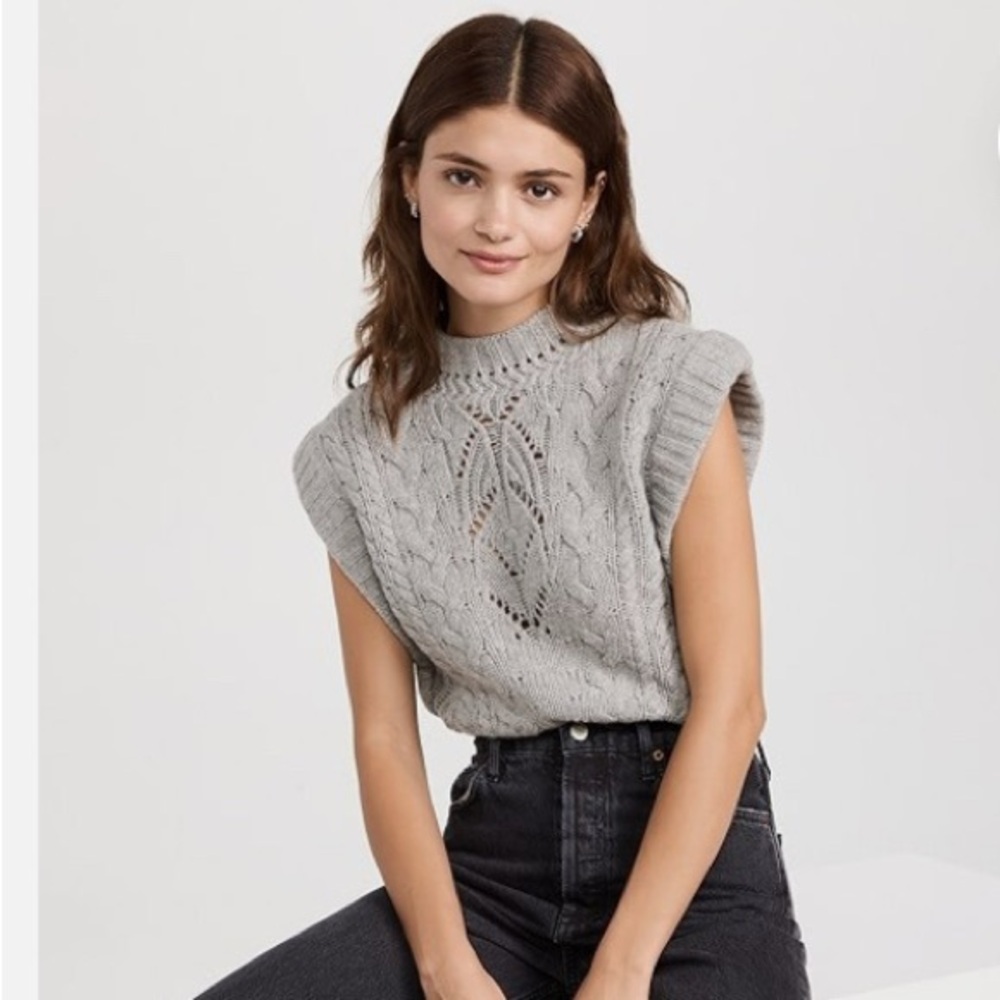 Veronica Beard Pinkett Sweater Vest Gray Melange Merino Cashmere